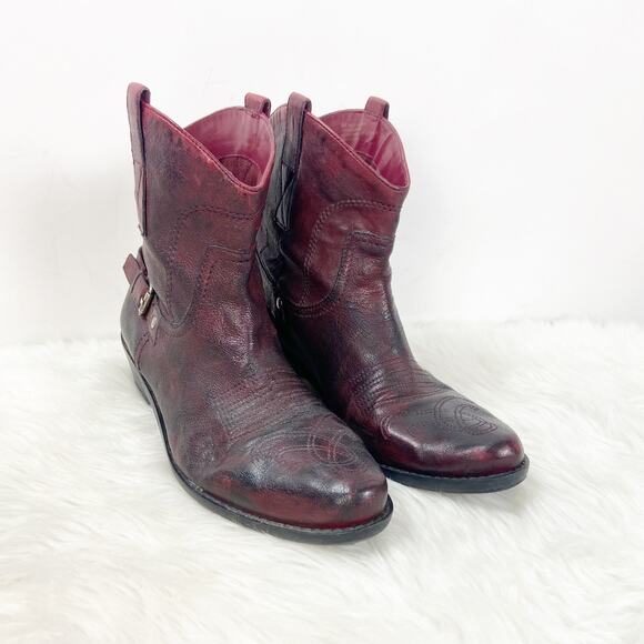 Franco Sarto 8 M Womens Red Leather Waco Short Cowgirl Boots - Picture 1 of 9